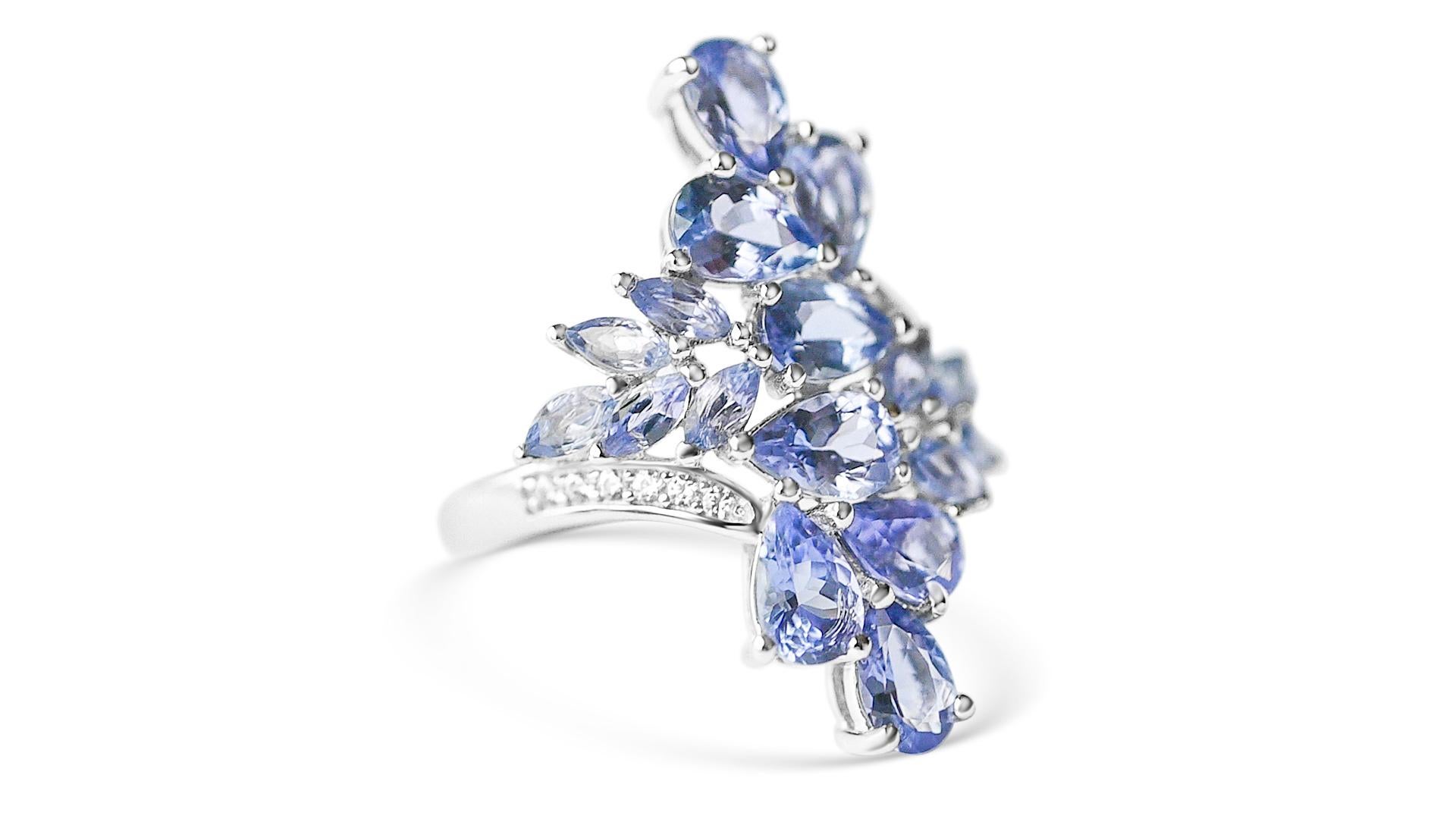 3,09 Karat Tansanit Ring 925 Sterlingsilber Rhodium Platin Mode Ringe im Zustand „Neu“ im Angebot in New York, NY