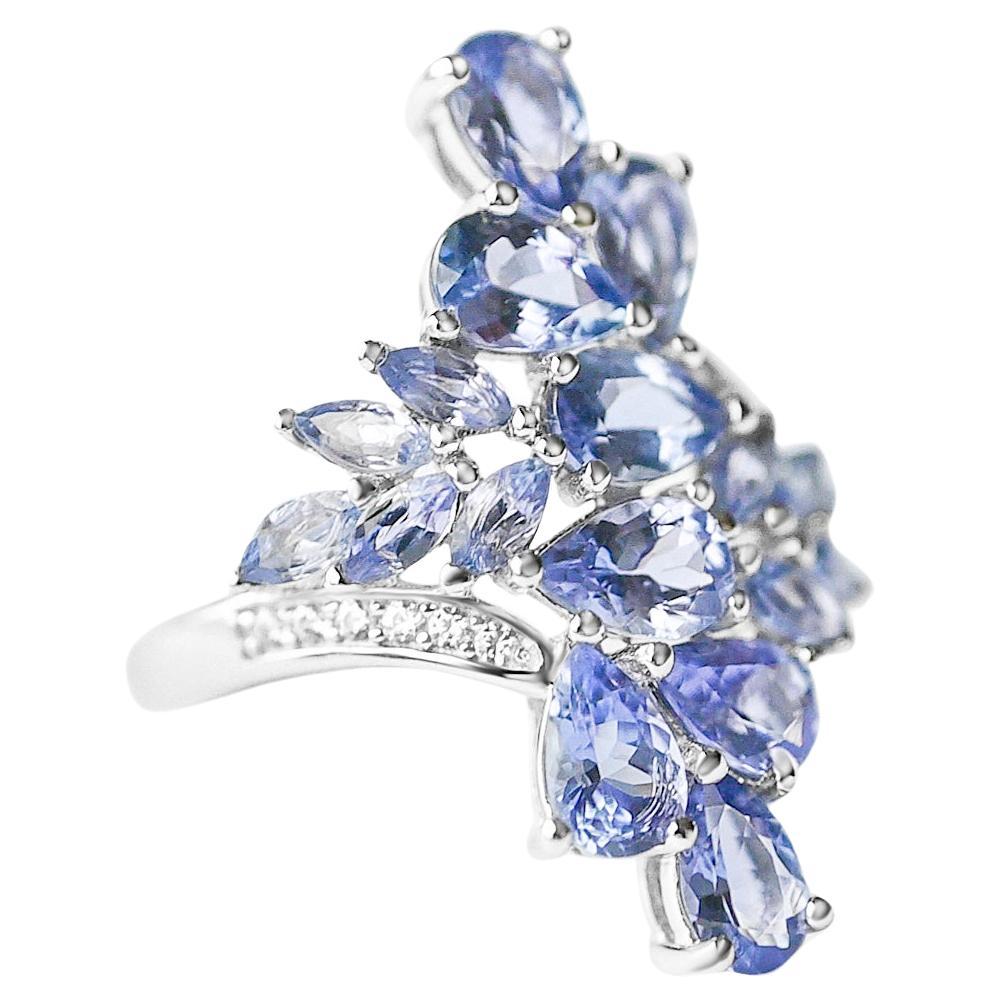 3.09 Ct Tanzanite Ring 925 Sterling Silver Rhodium Plated Fashion Rings For Sale