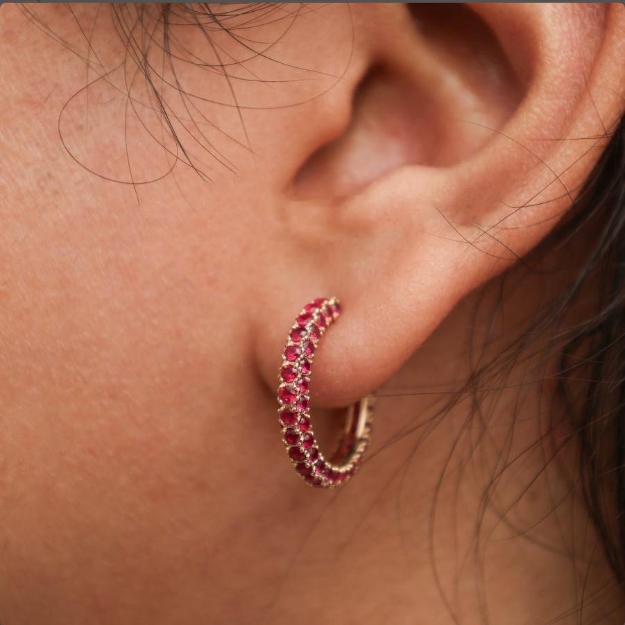 Asscher Cut 3.09 CTS Natural ruby earrings in 14k gold For Sale