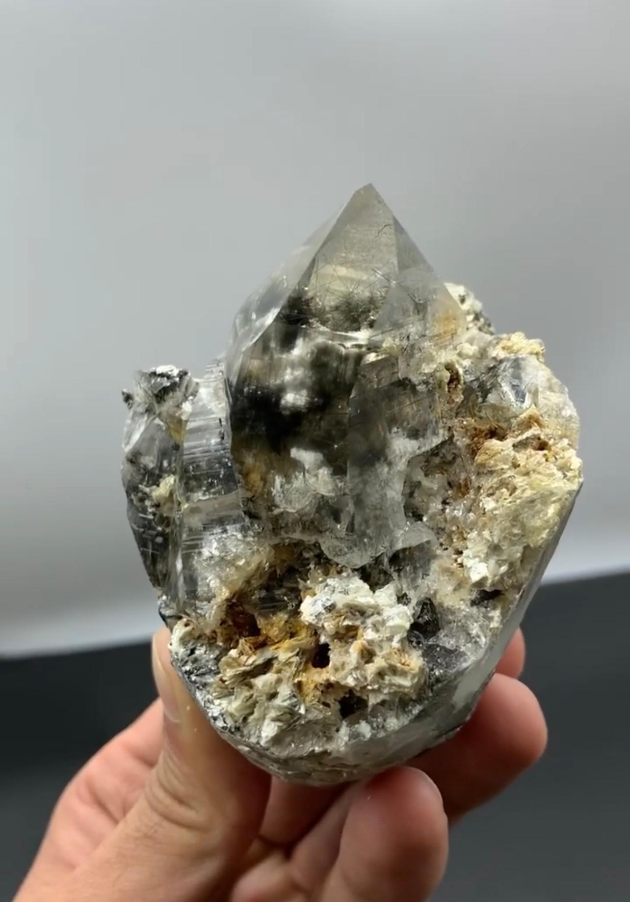 Contemporary 309 Grams Pointed Terminated Rutile Quartz Crystal On Matrix From Pakistan For Sale