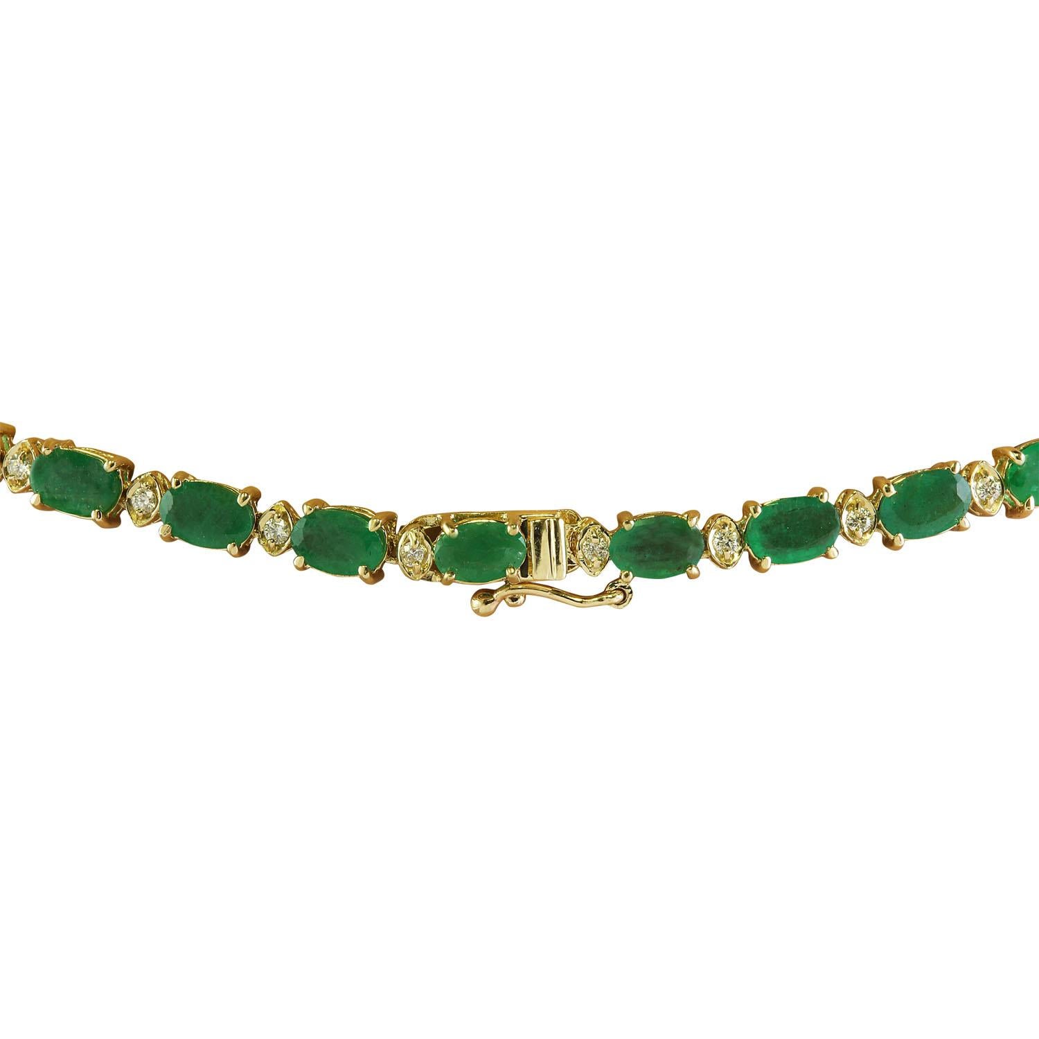 30,90 Karat Natürlicher Smaragd 14 Karat Massiv Gelbgold Diamant Halskette (Ovalschliff)