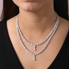 30.93 Carat Natural Diamond Multi Strand Necklace 18k White Gold Fine Jewelry