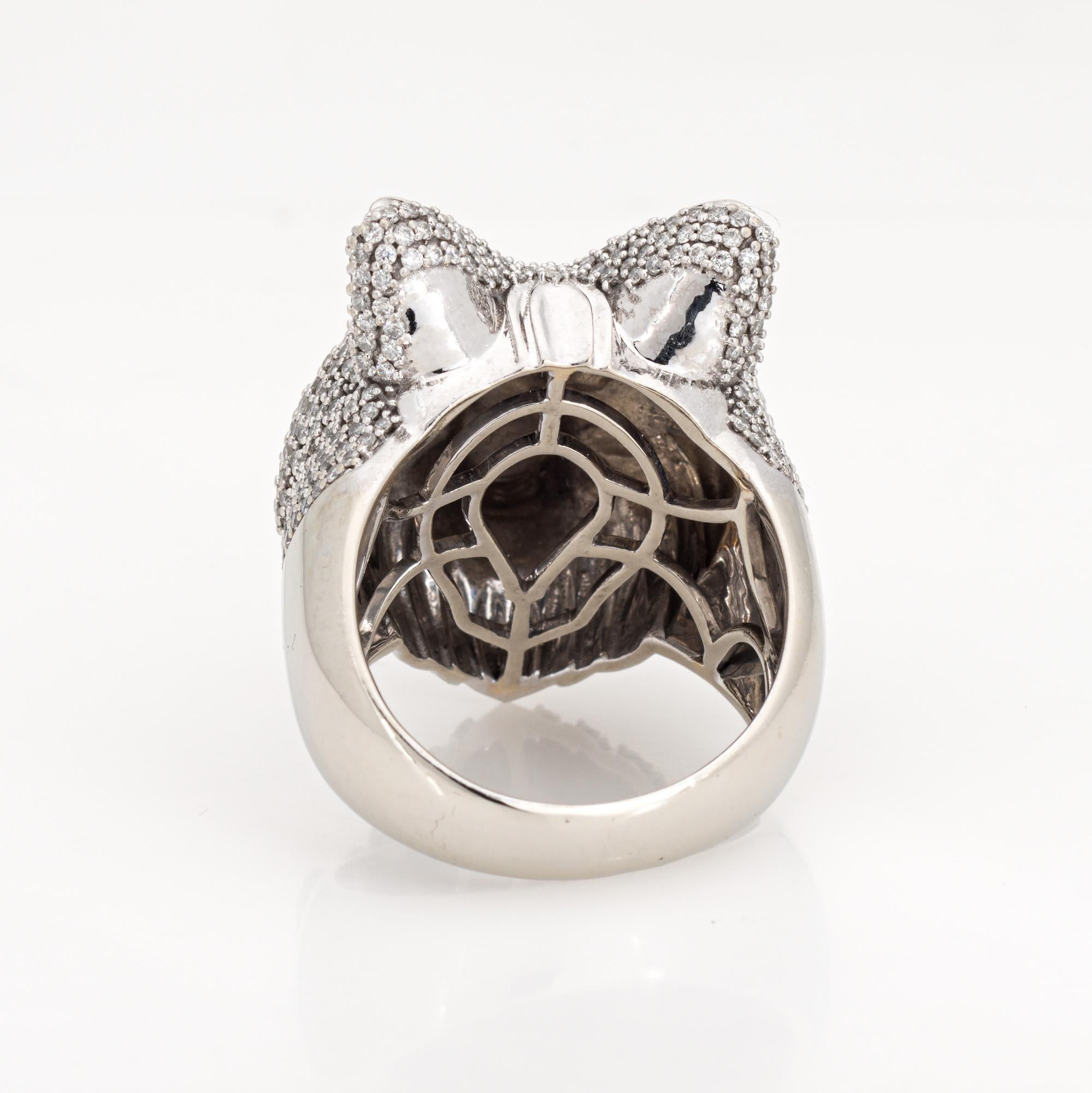 3.09ct Diamond Bear Ring Estate 10k White Gold Sz 9.5 Cocktail Animal Jewelry In Good Condition In Torrance, CA
