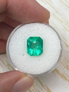 3.09ct Electric Yellowish Green Colombian Emerald 10x8mm Emerald Cut May