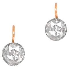 3.09 Carat Rose Cut Diamond Earrings, Gold, Silver