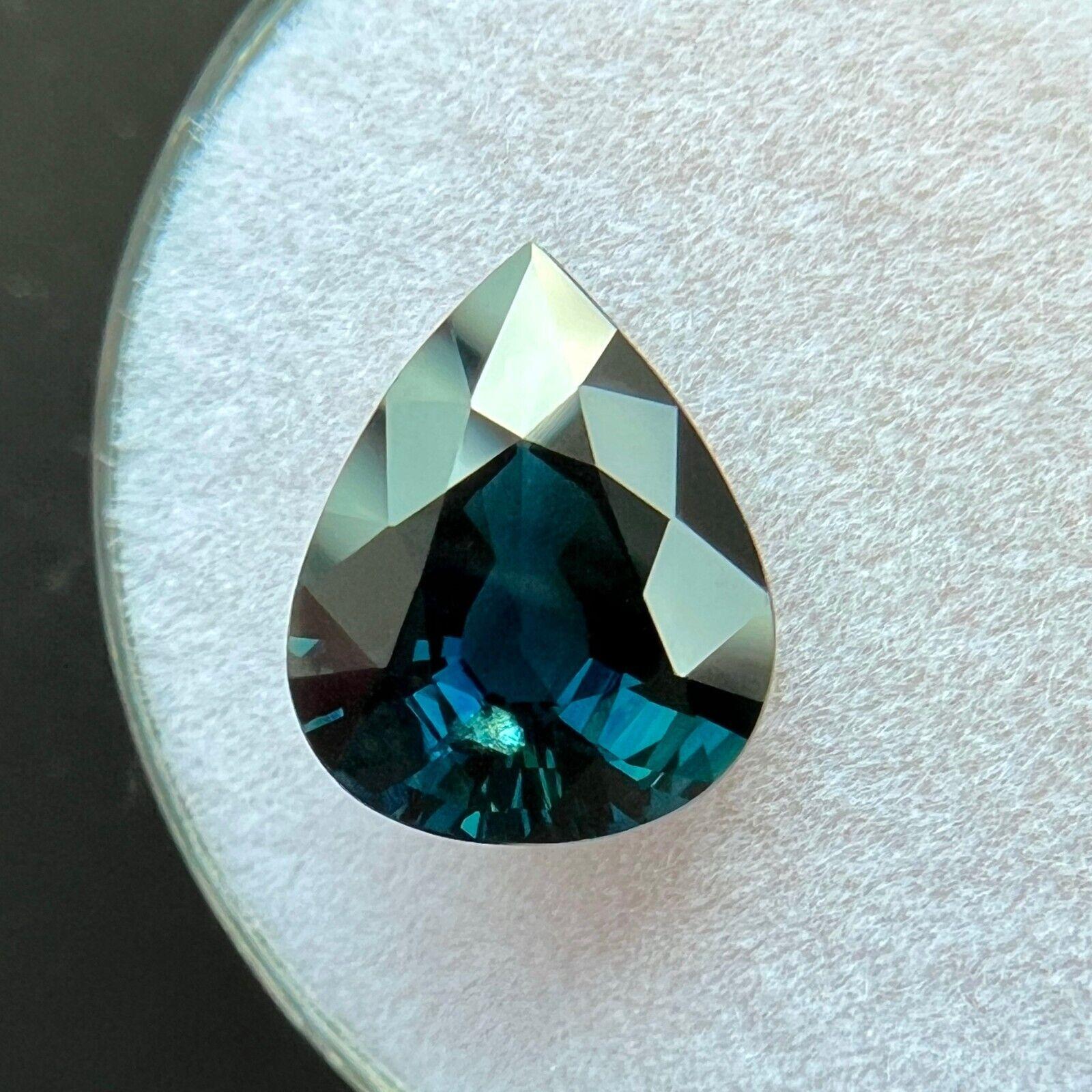3.09ct Zafiro Tailandés Natural Corte Pera Gra Certificado Azul Teal Profundo 10.9x8.8mm en Nuevo estado para la venta en Birmingham, GB