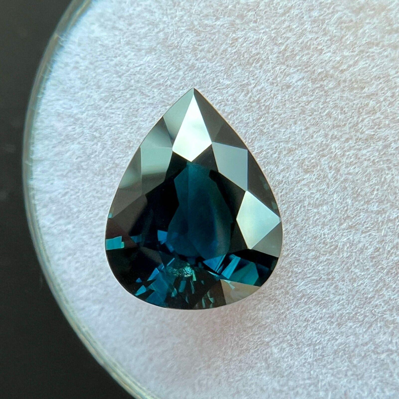 Femenino o masculino 3.09ct Zafiro Tailandés Natural Corte Pera Gra Certificado Azul Teal Profundo 10.9x8.8mm en venta