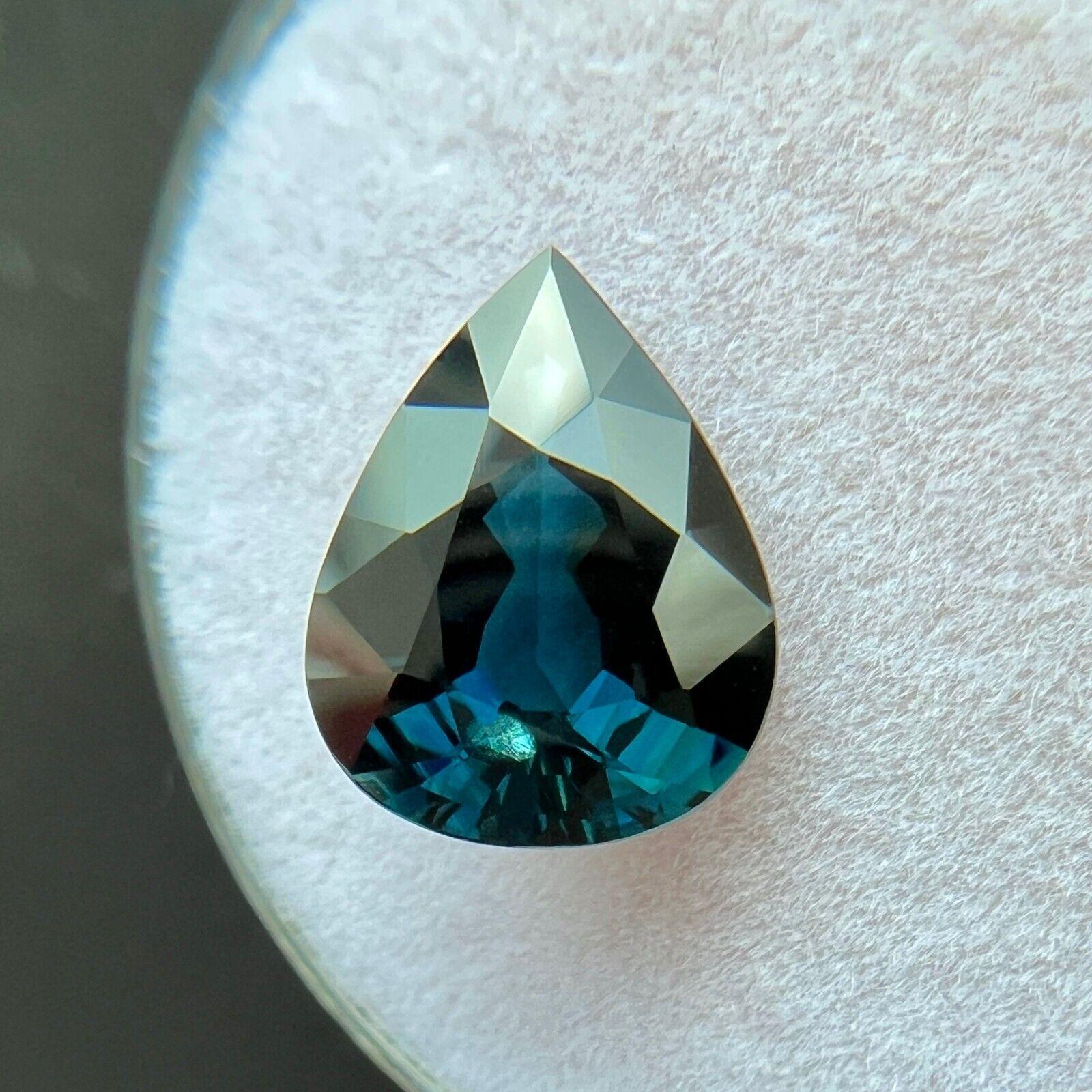 3.09ct Zafiro Tailandés Natural Corte Pera Gra Certificado Azul Teal Profundo 10.9x8.8mm en venta 2