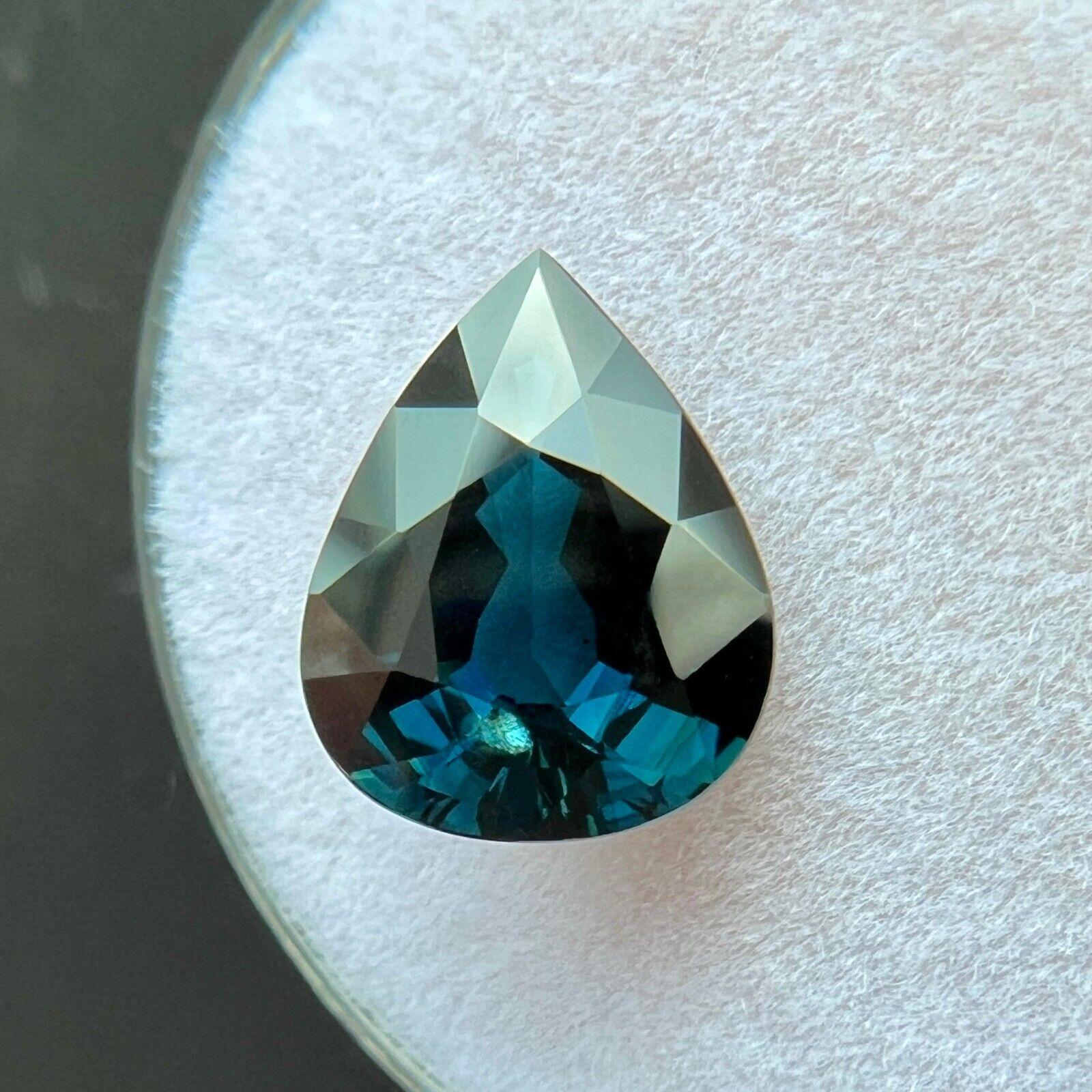 3.09ct Zafiro Tailandés Natural Corte Pera Gra Certificado Azul Teal Profundo 10.9x8.8mm en venta 3