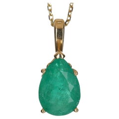 3.09cts 14K Colombian Emerald Solitaire Pear Cut Gold Pendentif