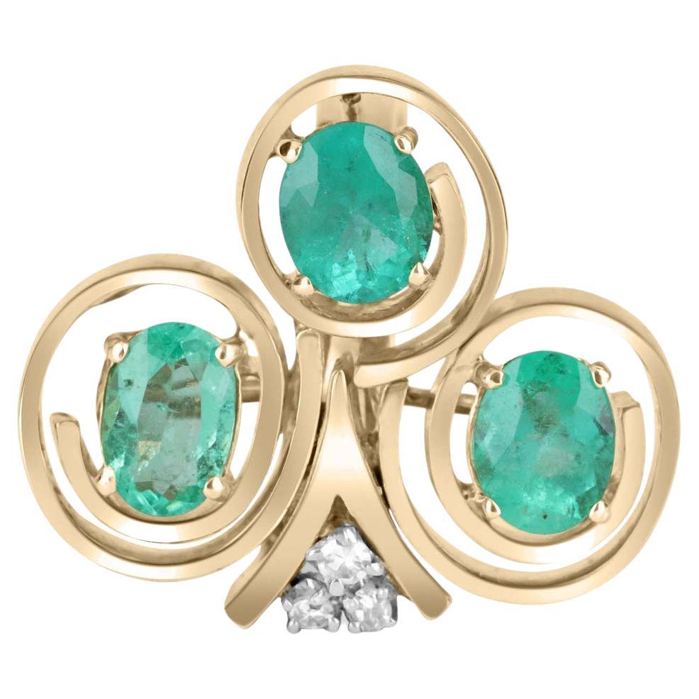 3.09tcw 14K Colombian Emerald-Oval Cut & Diamond Statement Gold Ring For Sale