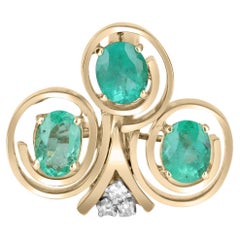 3,09tcw 14K kolumbianischer Smaragd-Ovalschliff & Diamant-Statement-Goldring