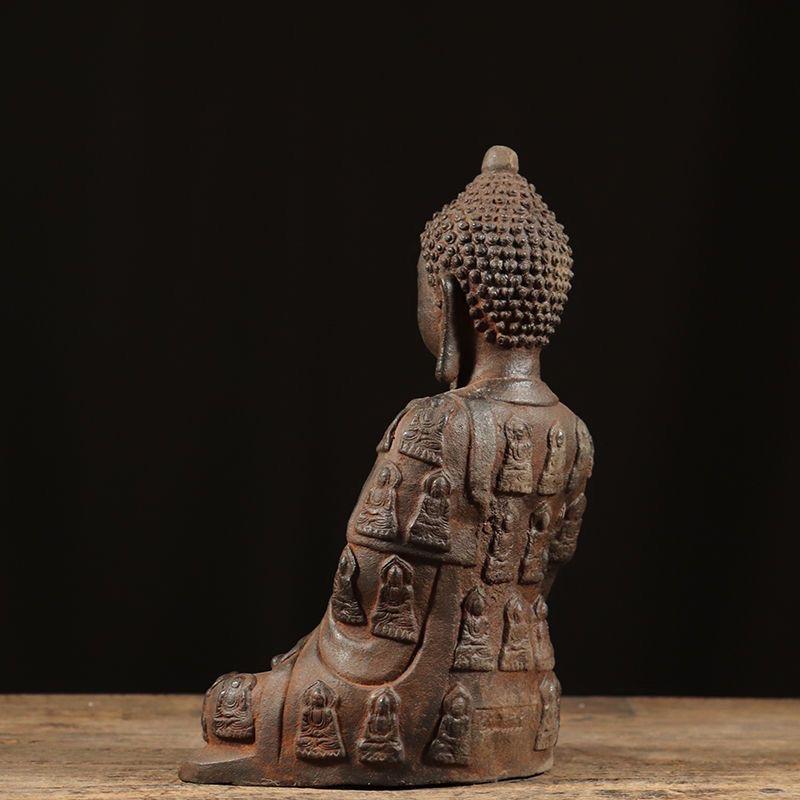 Statue asiatique vintage de Bouddha Shakyamuni assis en fer à mille anneaux, 30cm en vente 3