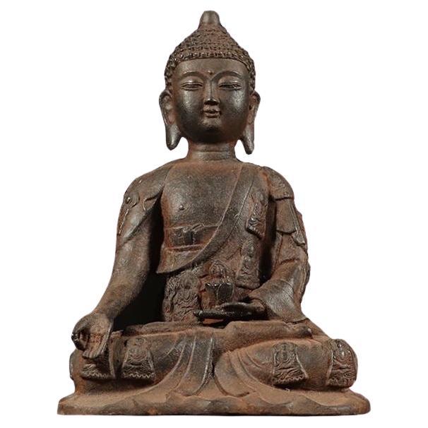 30cm Vintage Asian Iron Sitting Thousand-Robed Shakyamuni Buddha Statue