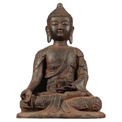 30cm Vintage Asian Iron Sitting Thousand-Robed Shakyamuni Buddha Statue