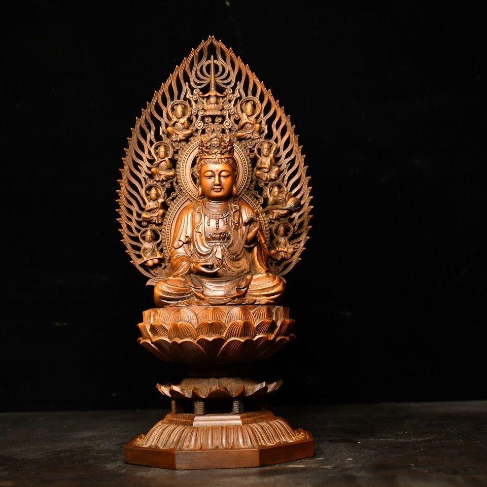 Buddha Guan Yin mobile intagliato in legno di 30 cm seduto su un loto In condizioni discrete in vendita a 景德镇市, CN