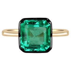 3.0ct 18K Colombian Emerald-Emerald Cut Georgian Styled Solitaire Gold Ring