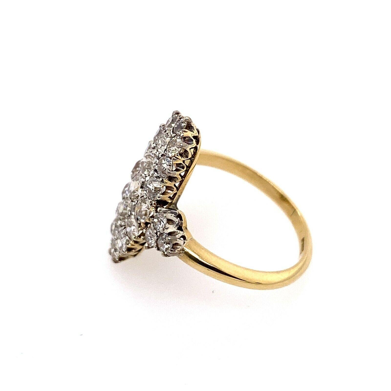 Round Cut 3.0ct Antique Lozenge Shape Victorian Cut Diamond Cluster Ring in 18ct Gold For Sale