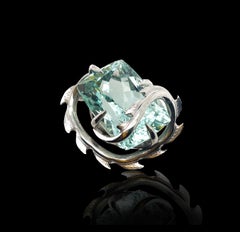 33ct Aquamarine Croc Dragon Brooch/pendant in 18ct white gold