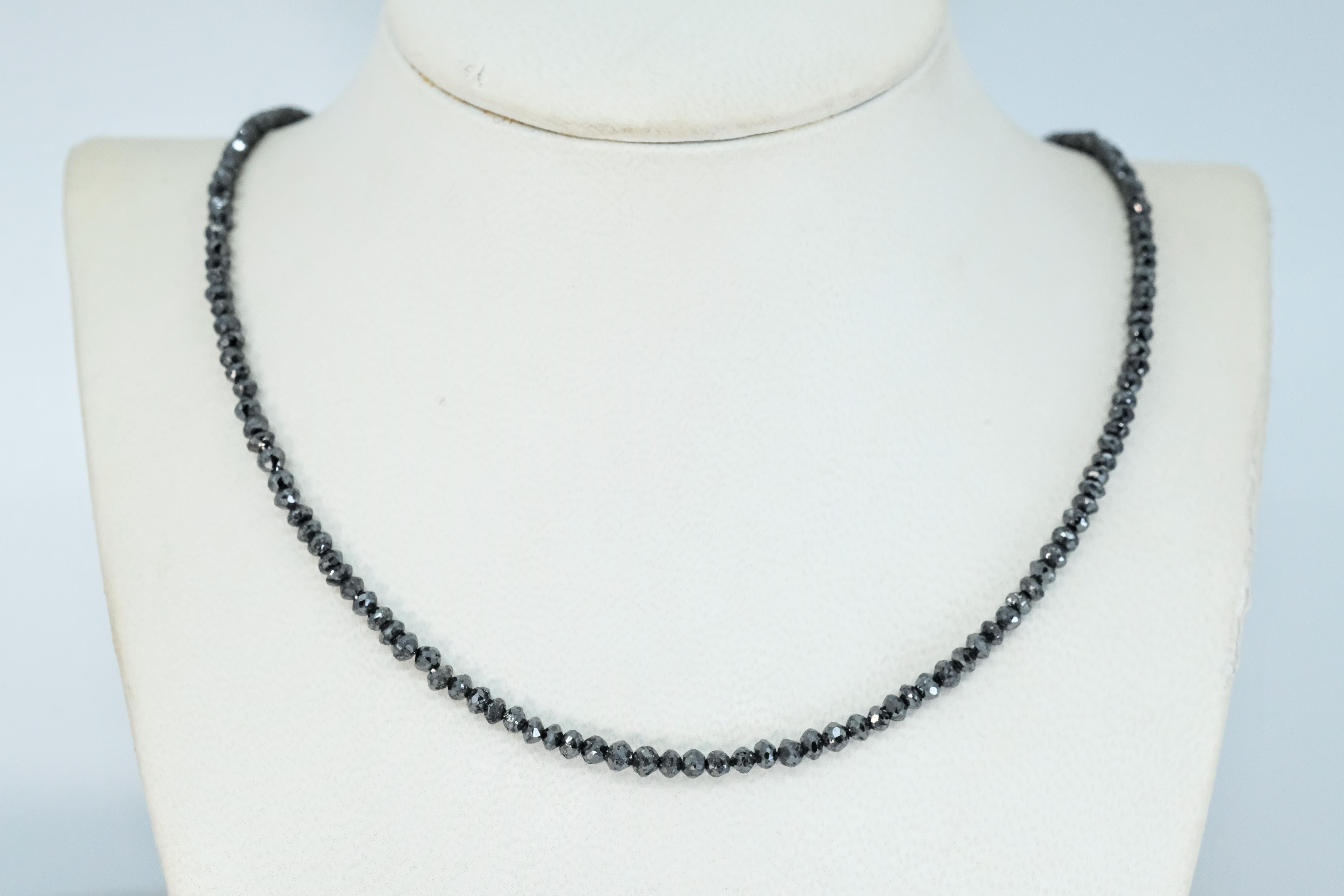 Bead 30ct Black Diamond Necklace, 18k yellow gold clasp For Sale