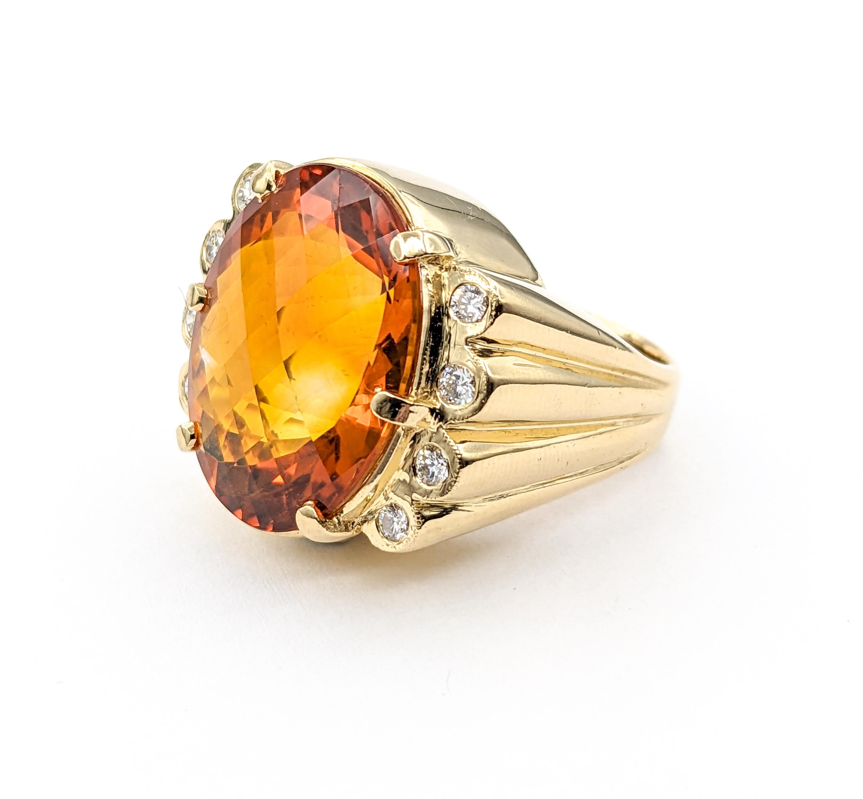30ct Citrine & Diamond Ring In Yellow Gold For Sale 7