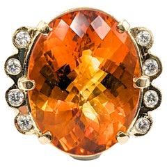 Vintage 30ct Citrine & Diamond Ring In Yellow Gold