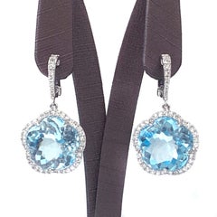 30ct Flower Blue Topaz & White Sapphire Earrings