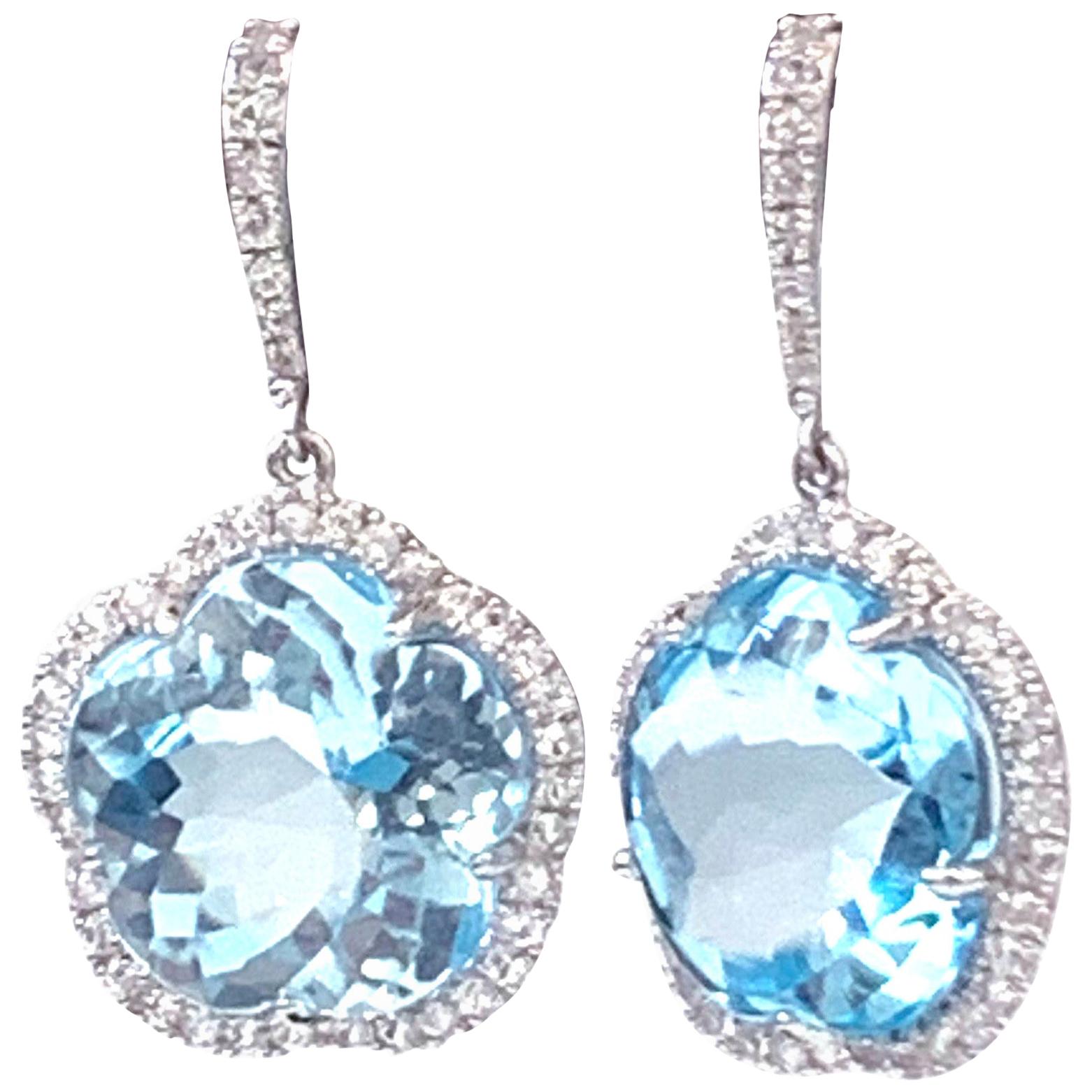 30ct Flower Blue Topaz & White Sapphire Earrings For Sale