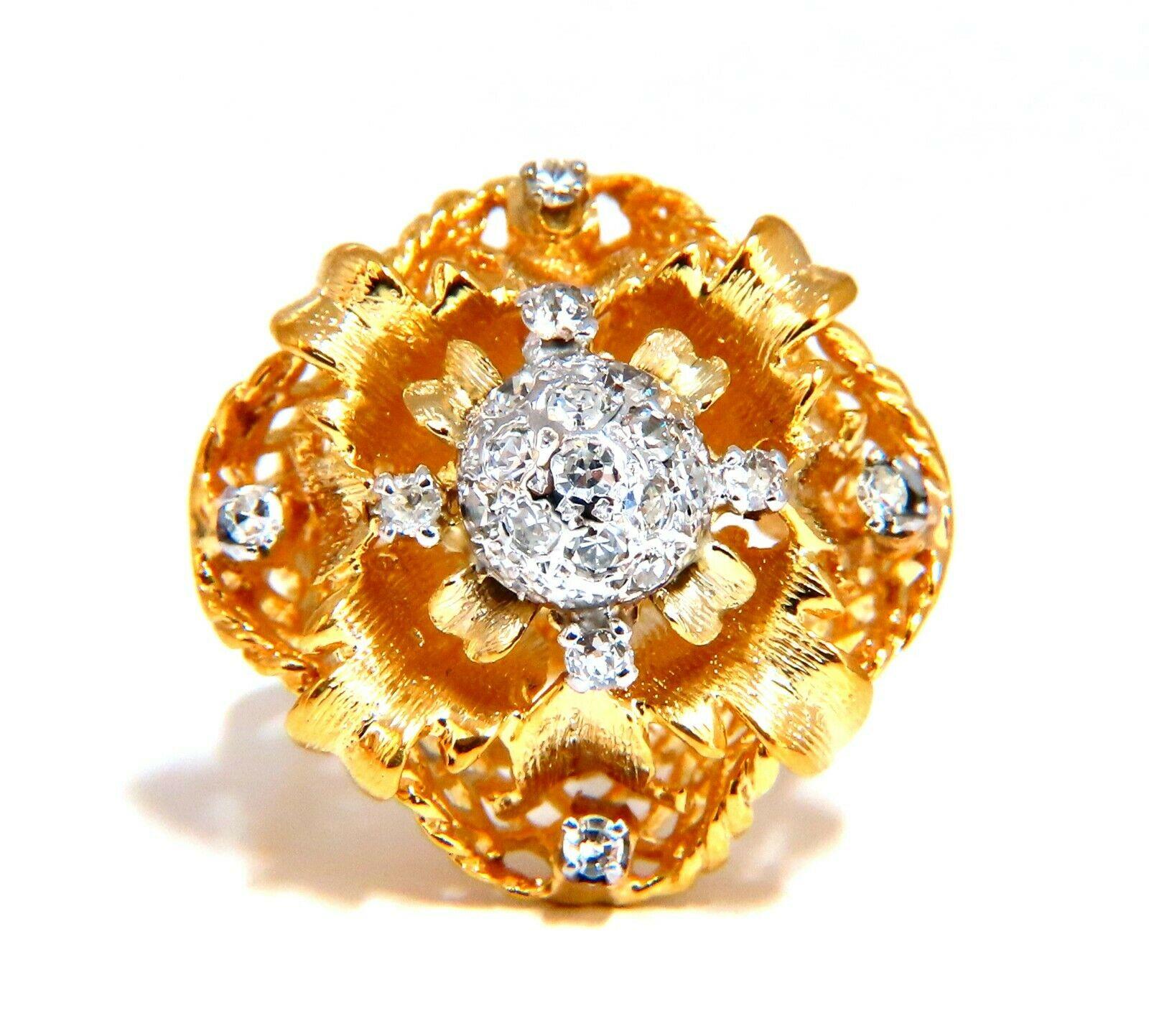 Classic Filigree 

.30ct  Natural Round Cut Diamonds. 

Vs-2 clarity H color.

14kt yellow gold

7.4 Grams

Overall ring: 20mm wide

Depth: 14mm

Current ring size: 7

May professionally resize, please inquire.