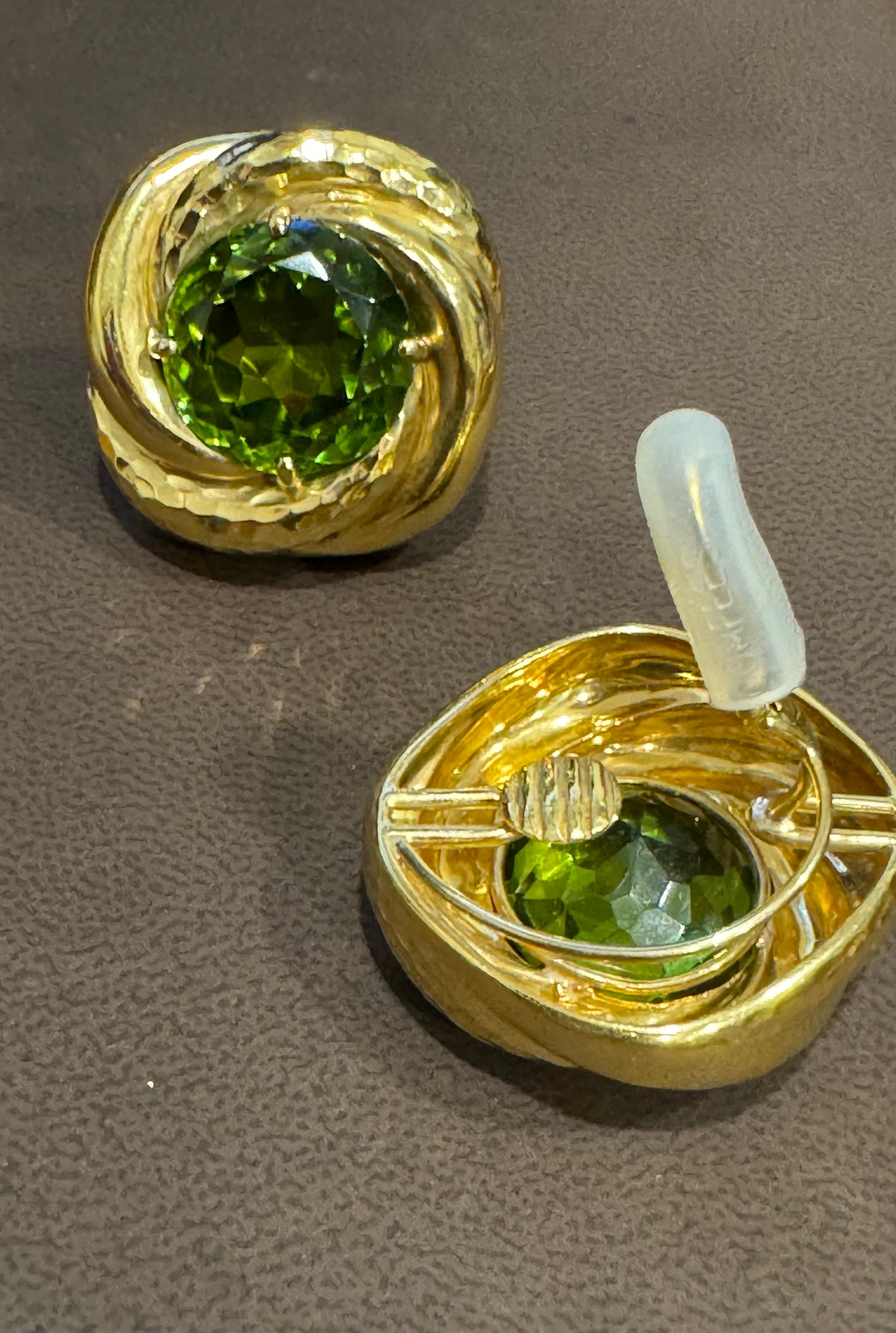 30Ct Natural Round Peridot Earrings by Andrew Clunn in 18 Kt Hammered Gold, Clip For Sale 1