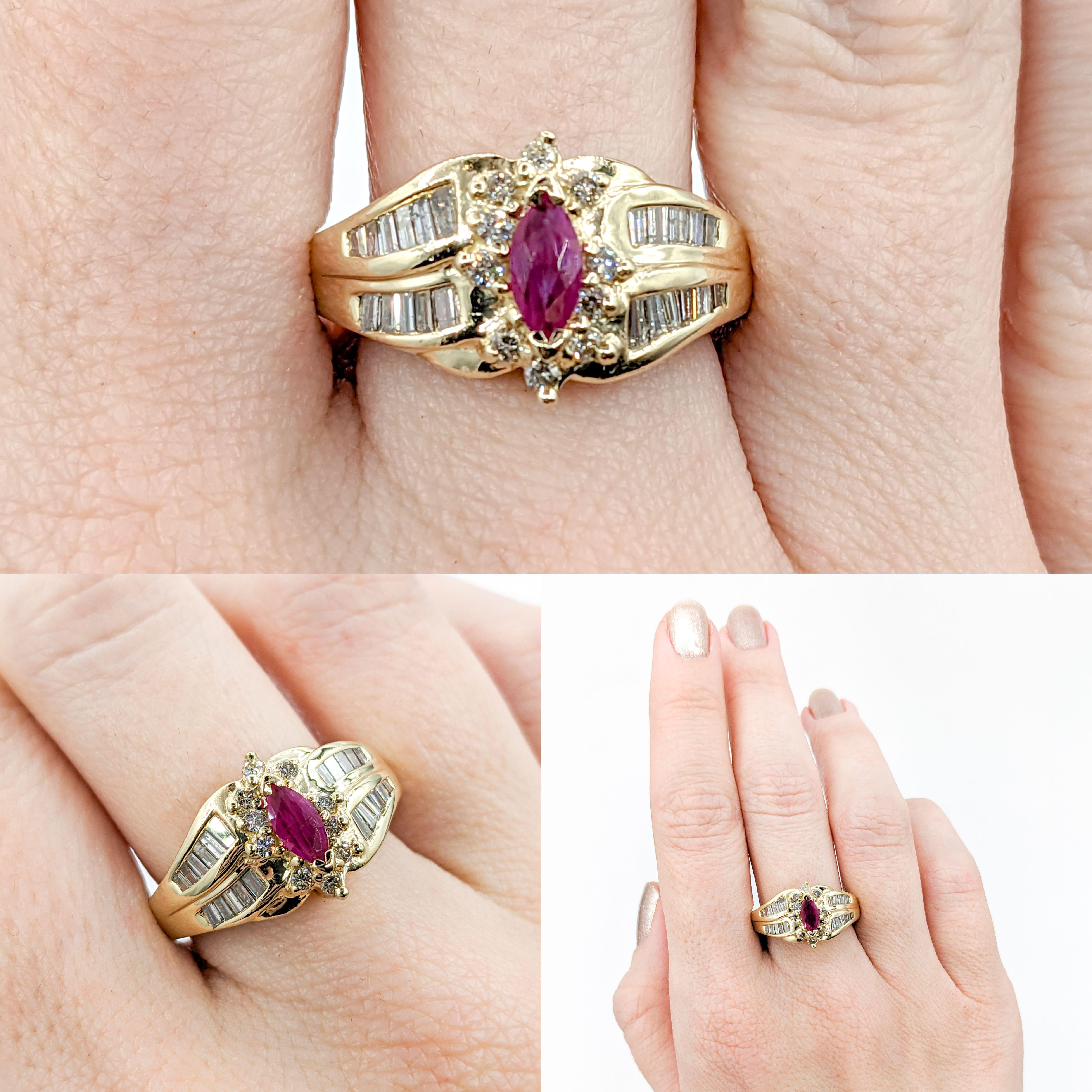 Modern .30ct Ruby & Diamond Ring In Yellow Gold For Sale