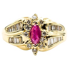 Vintage .30ct Ruby & Diamond Ring In Yellow Gold