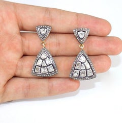 30mm Natural Polki Diamond Earring Rose cut Diamond Earrings 925 Sterling Silver