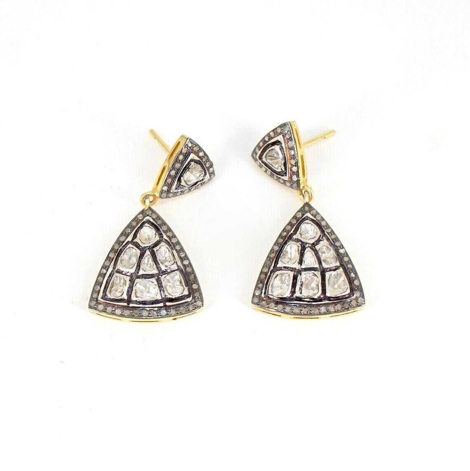 Round Cut 30mm Natural Polki Diamond Earring Rose cut Diamond Earrings 925 Sterling Silver For Sale