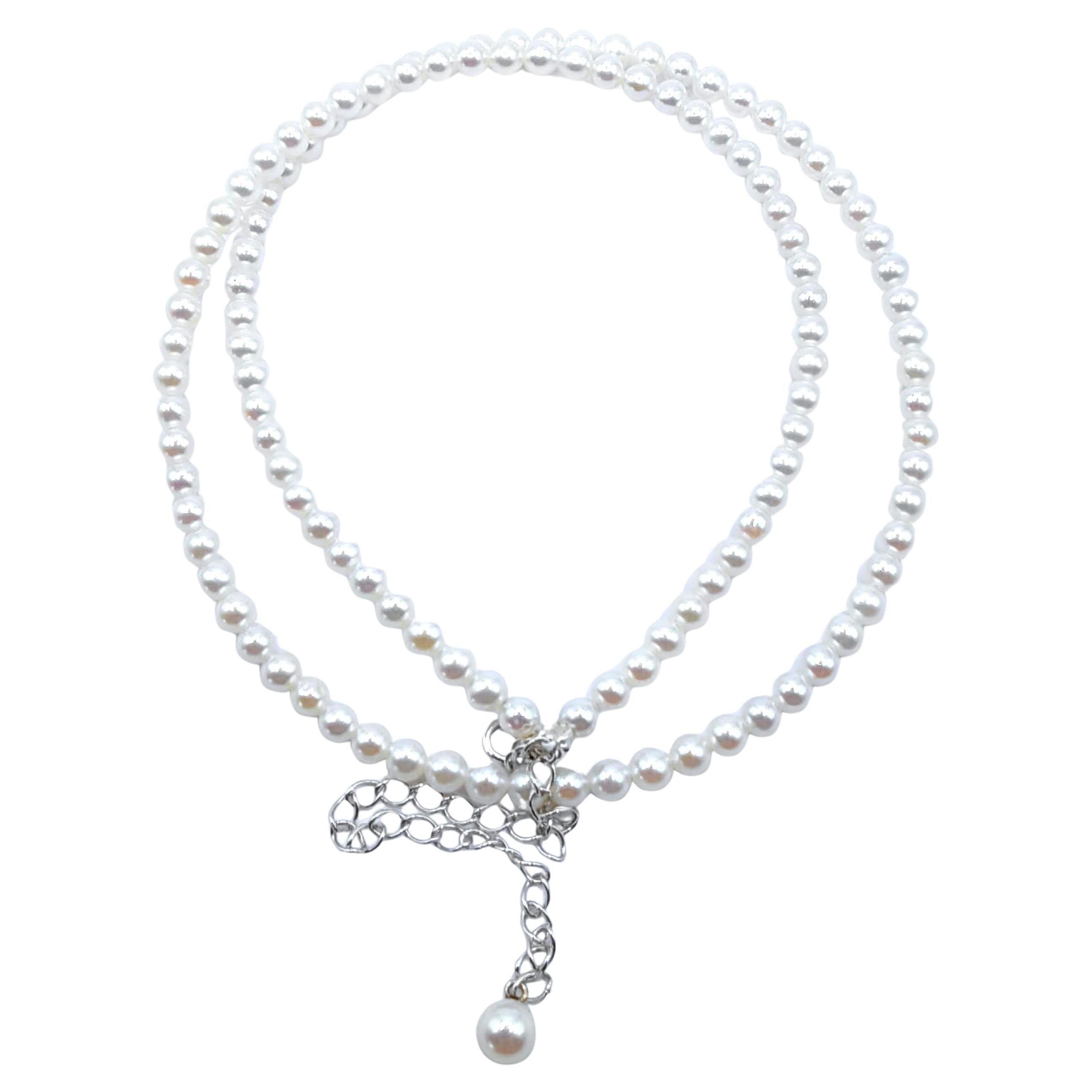 Collana di perle bianche rotonde da 3,0 mm con estensione in oro bianco 18 carati