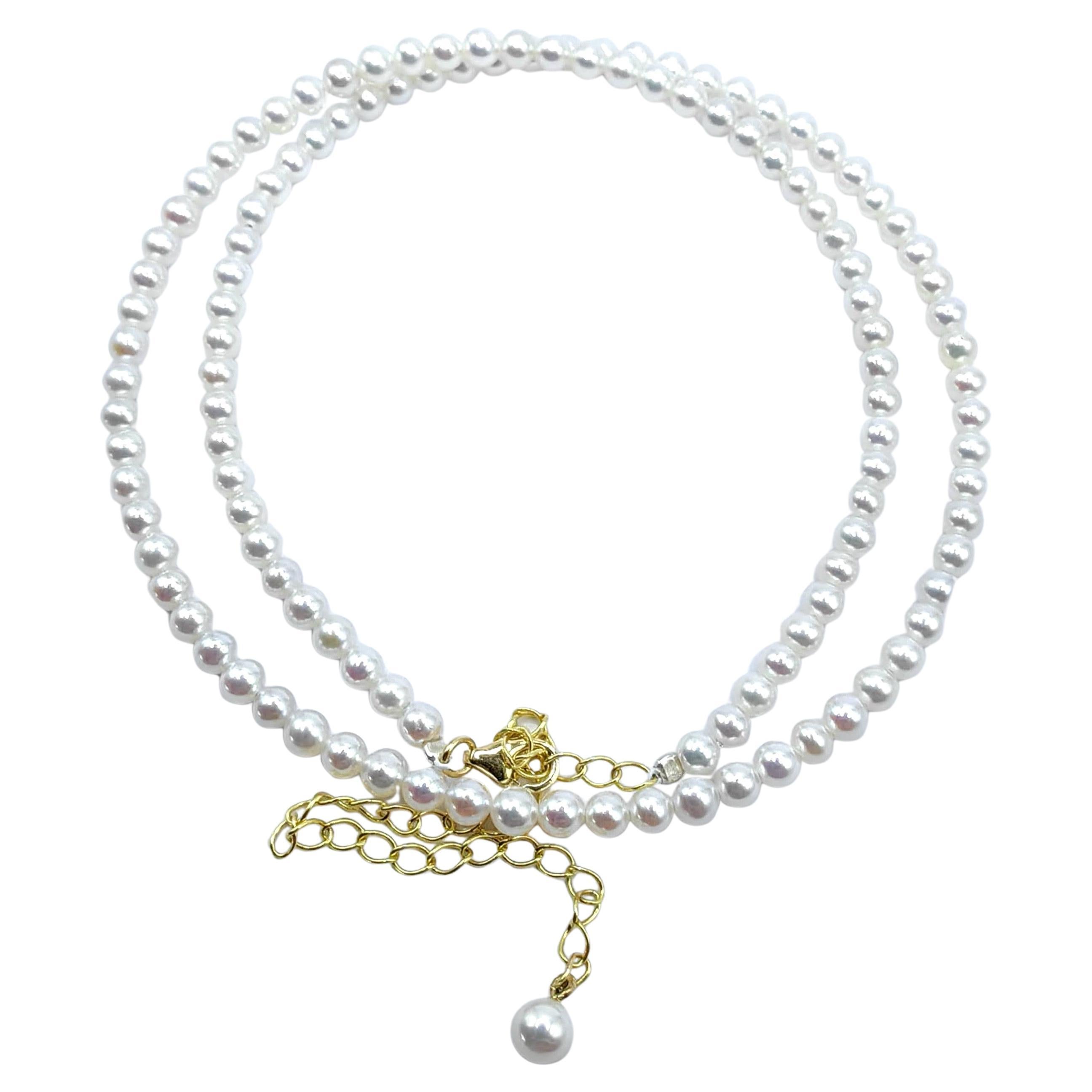 Collar de Perlas Blancas Redondas de 3.0mm con Extensión en Oro Amarillo de 18K