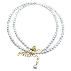 Collier de perles blanches rondes de 3,0 mm avec extension en or jaune 18K