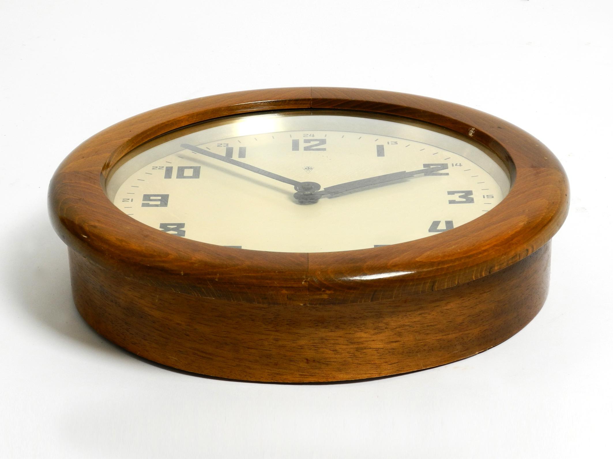 German 30s ATO wall clock made of oak by the Hamburg-American clock factory Schramberg