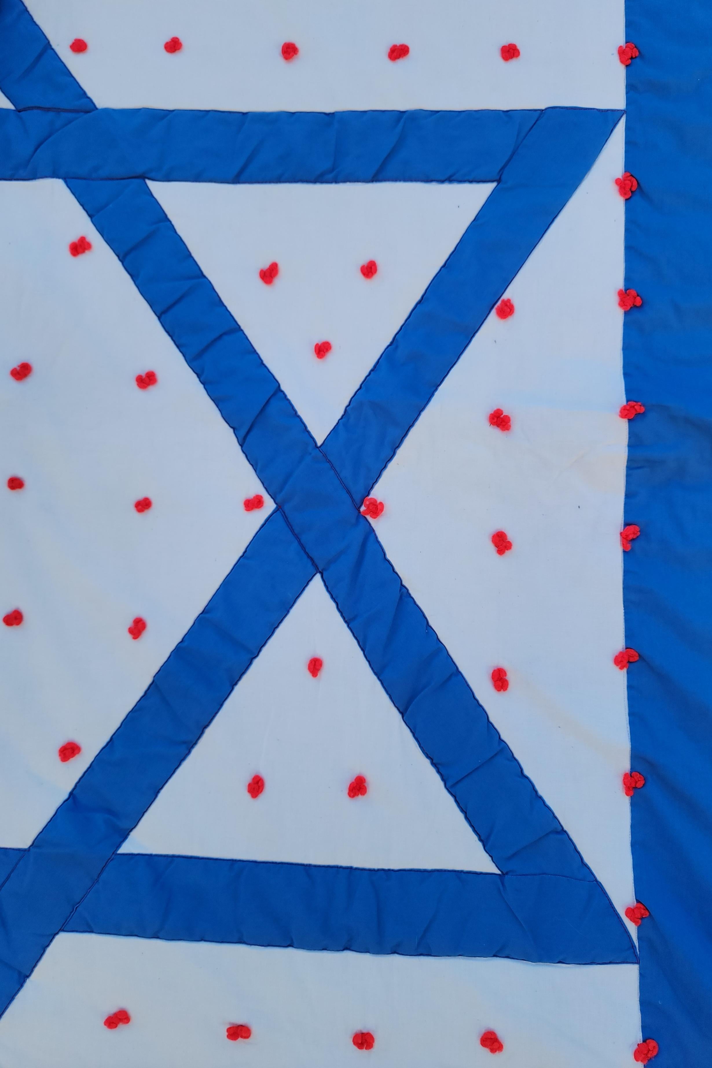 30s Blue and White Star of David Quilt  In Good Condition For Sale In Los Angeles, CA