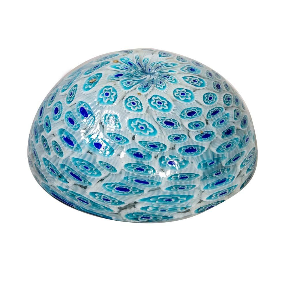 Mid-Century Modern 1930s Bowl Italian Design Murano Murrine Blown Glass White Blue Turquoise, Ferro For Sale