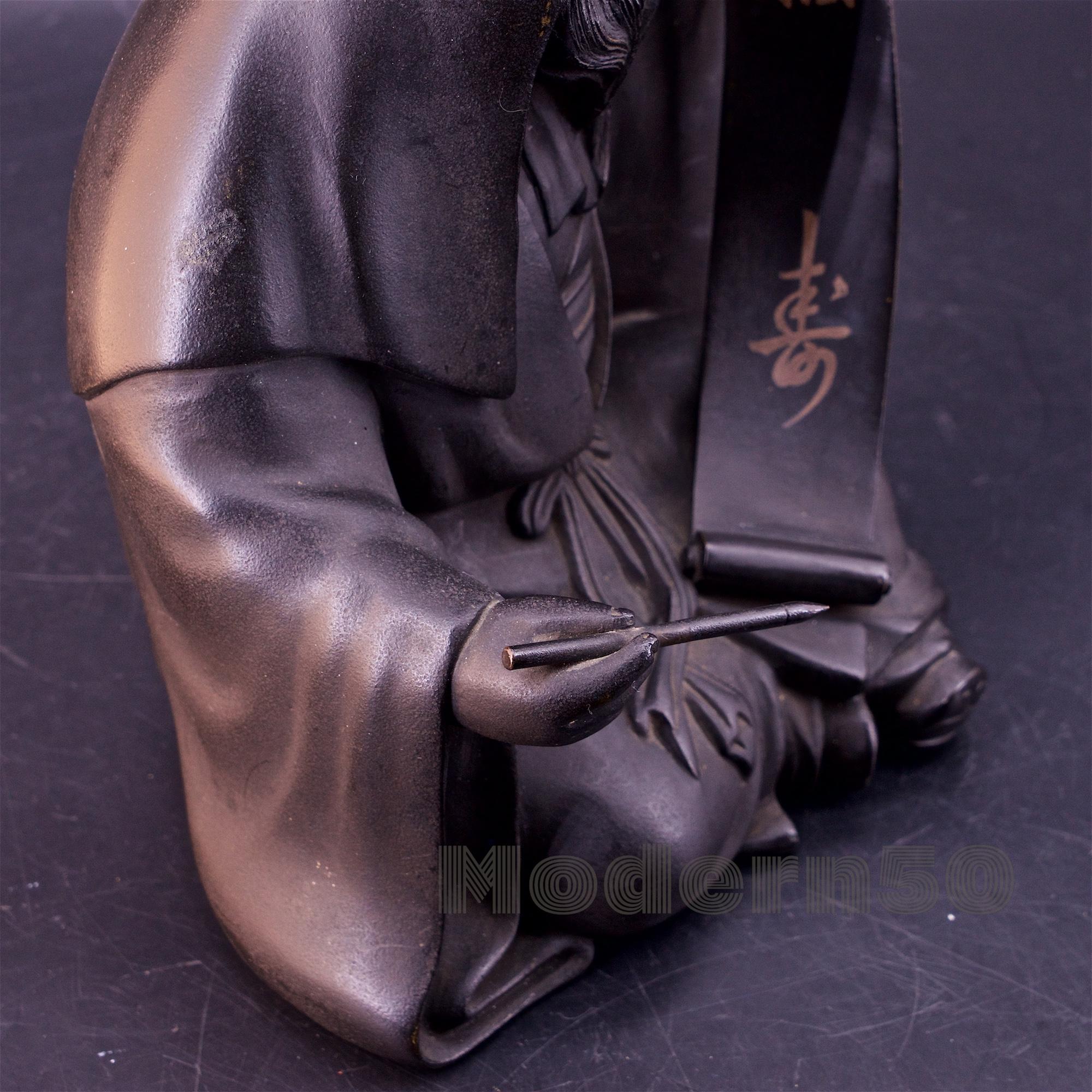Sculpture japonaise en bronze avec incrustation de volutes d'érudit Fukurokuju en vente 2