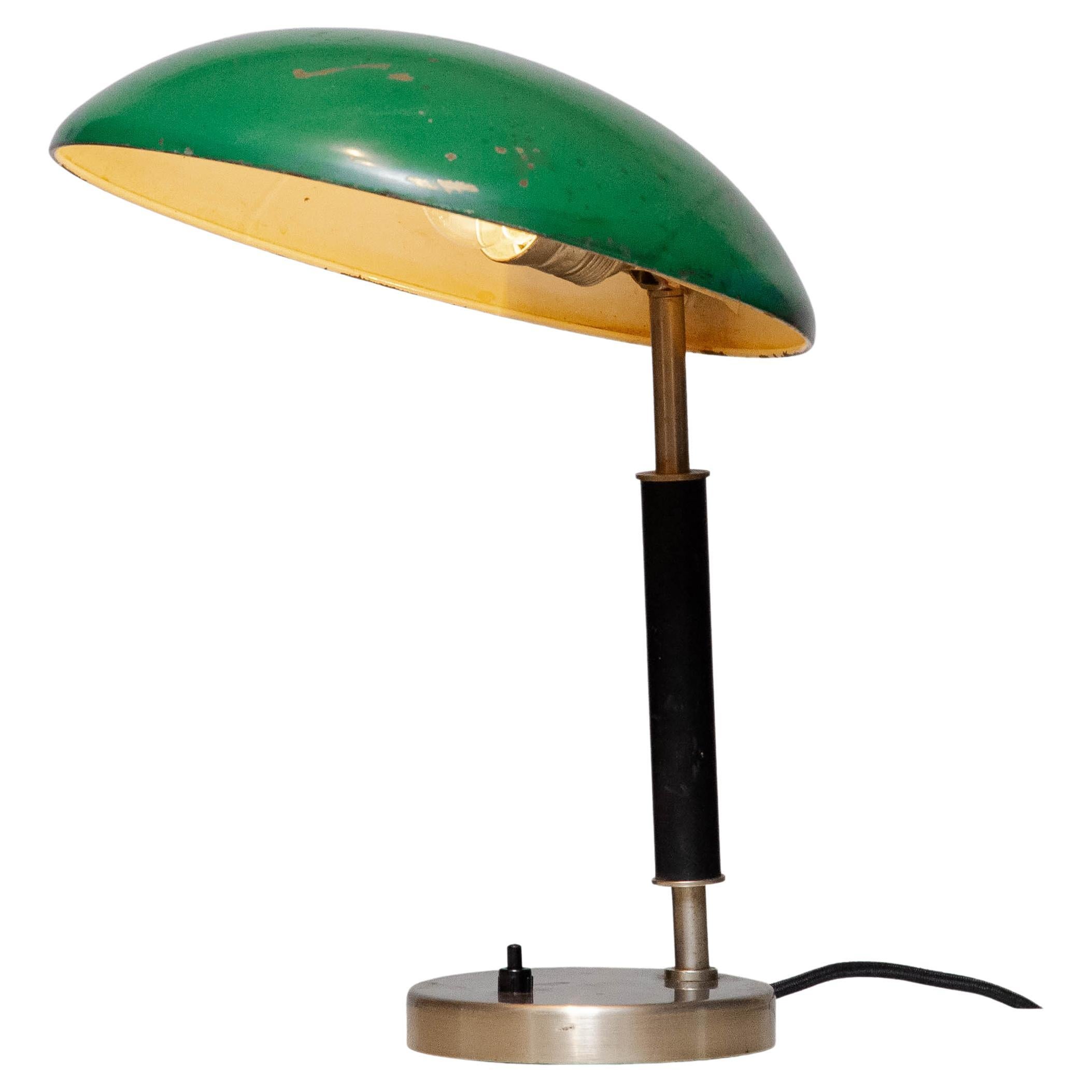 30's Green and Metal Desk Lamp / Table Lamp by Harald Notini for Arvid Böhlmarks For Sale