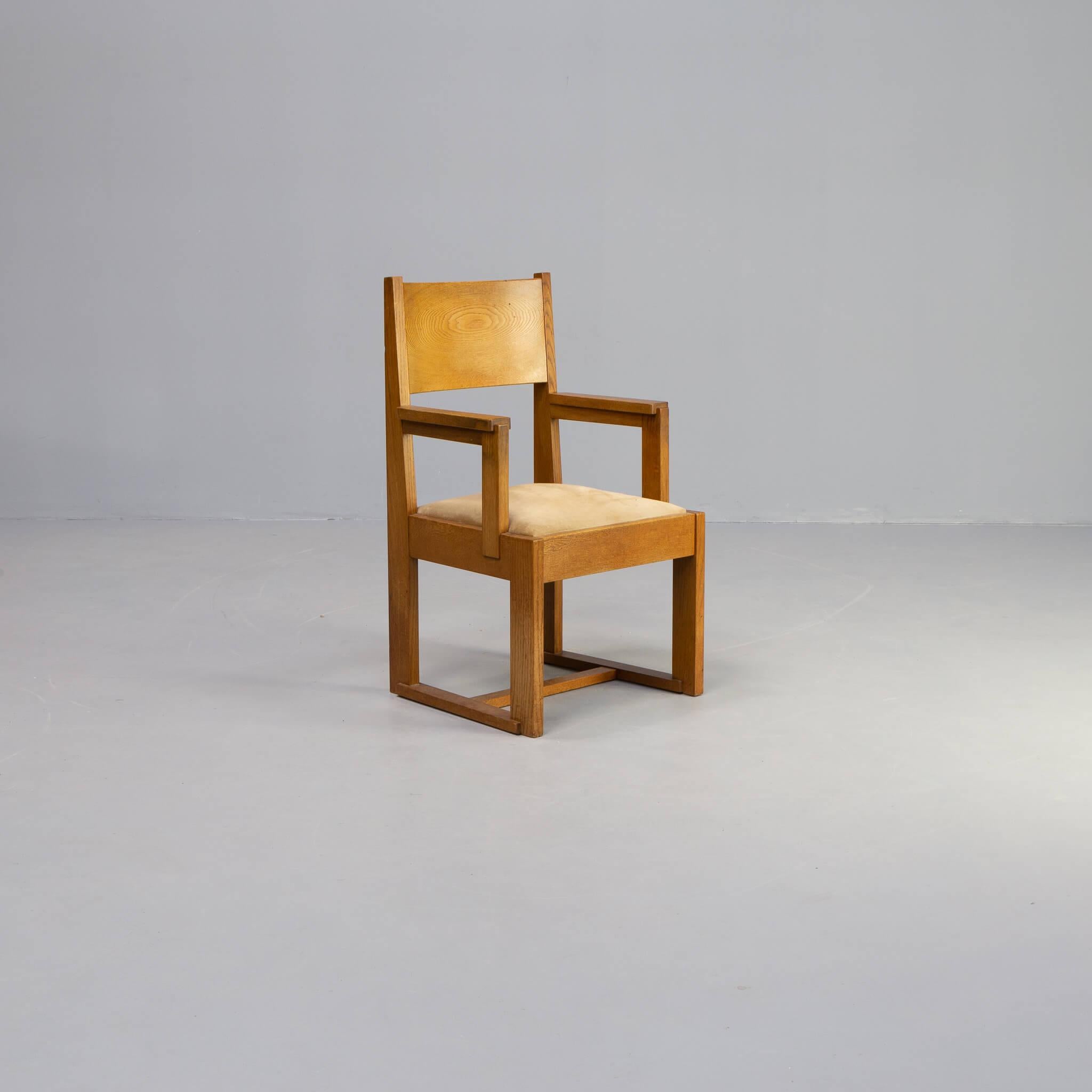 Dutch 1930s Haagse School Massive Oak Side Chair For Sale