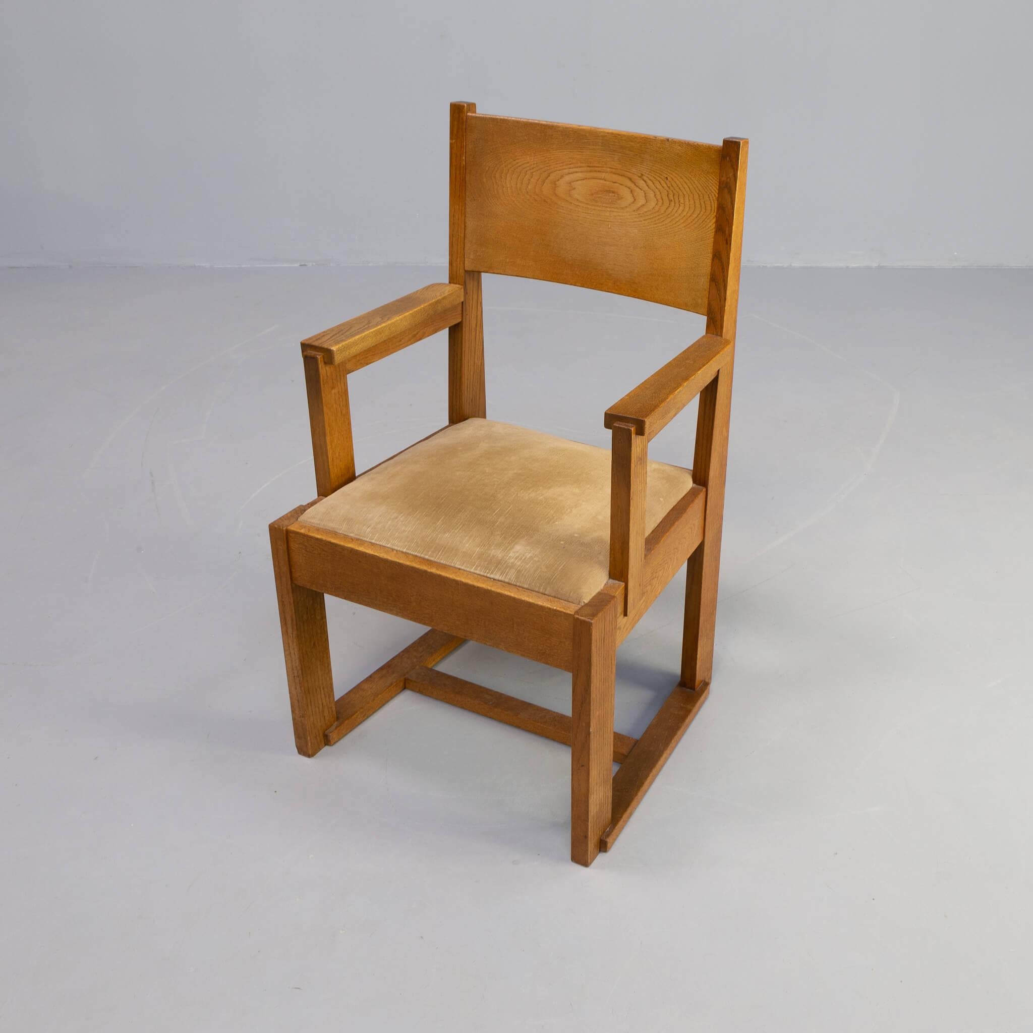Fabric 1930s Haagse School Massive Oak Side Chair For Sale