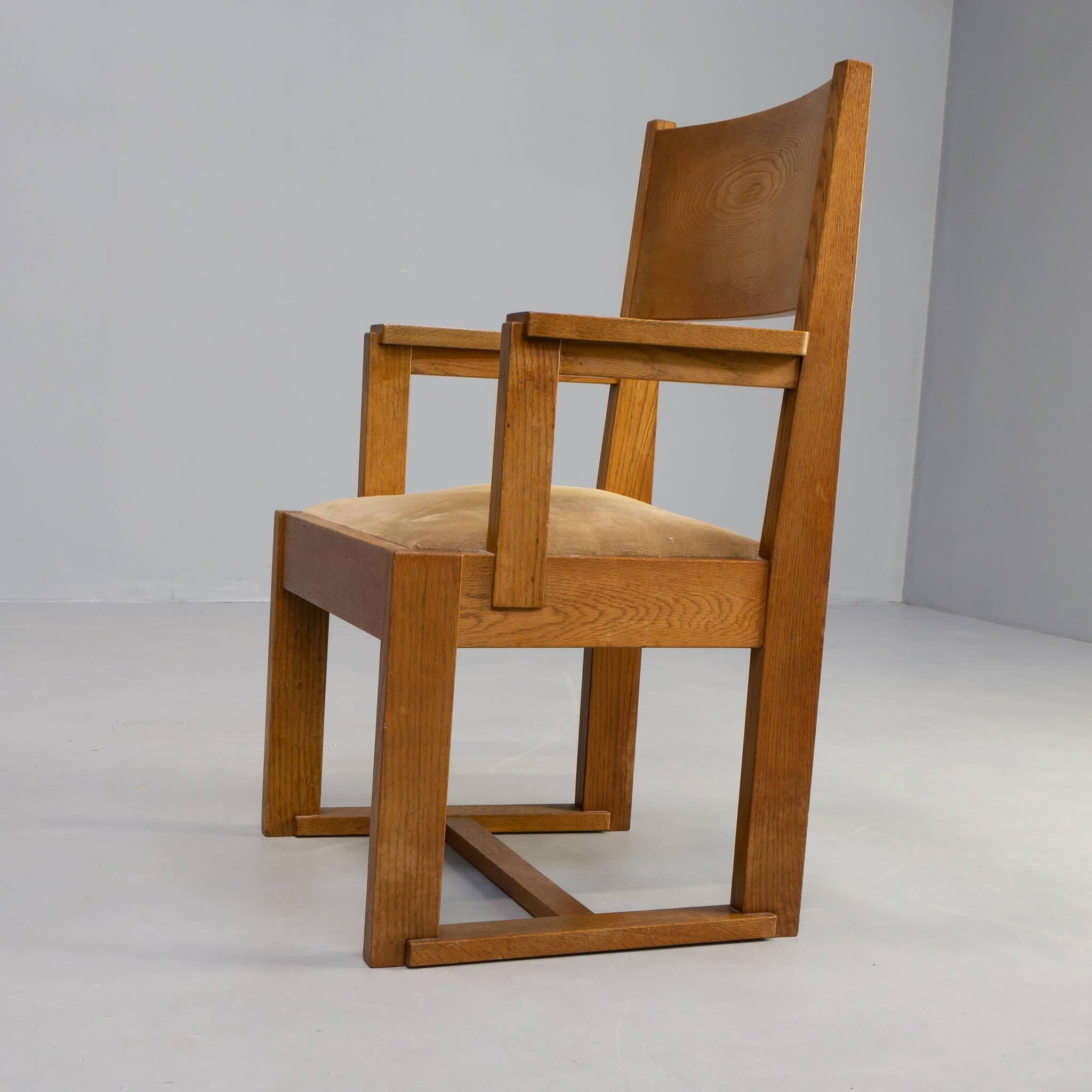 1930s Haagse School Massive Oak Side Chair For Sale 2