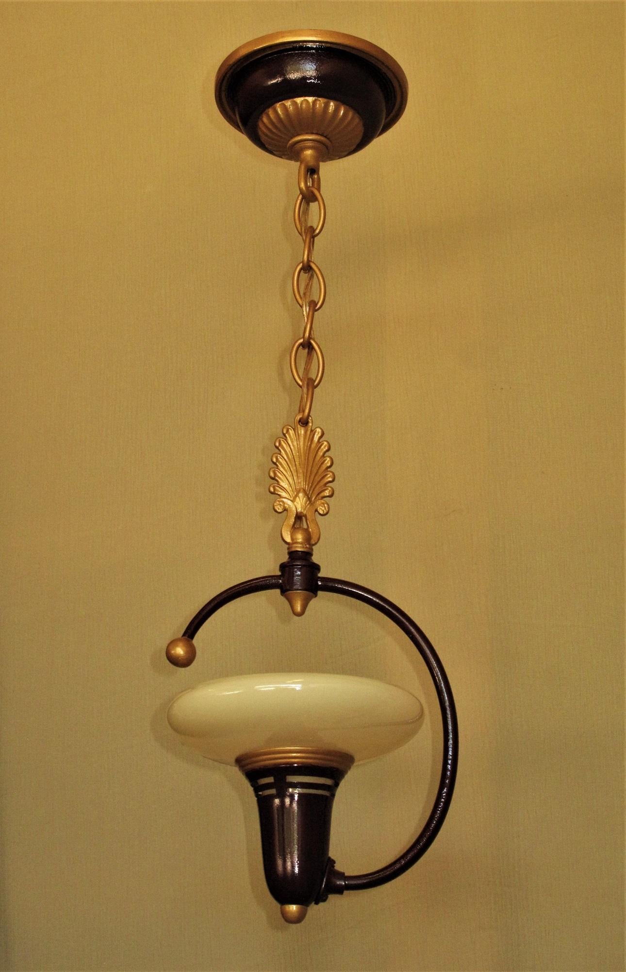 American 1930s MCM Pendant with Custard Glass by Lightolier For Sale