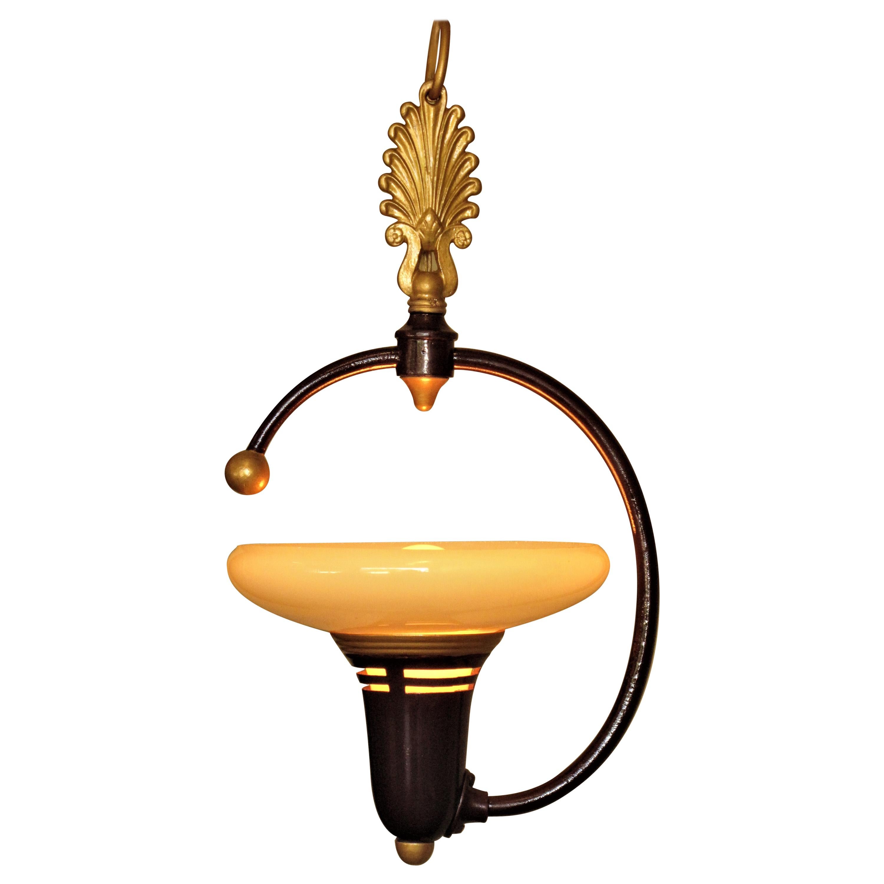 1930s MCM Pendant with Custard Glass by Lightolier For Sale