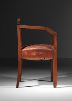 30's modernist leather ceremonial armchair