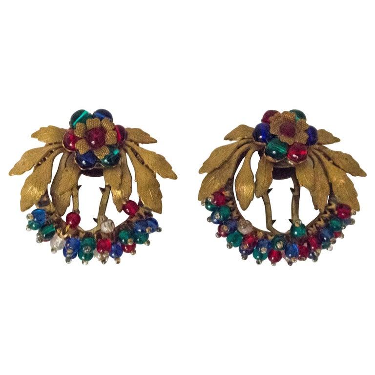 Art Nouveau 30s Sweater/Shoe Clip Ruby, Sapphire, Emerald Colored Glass Beads