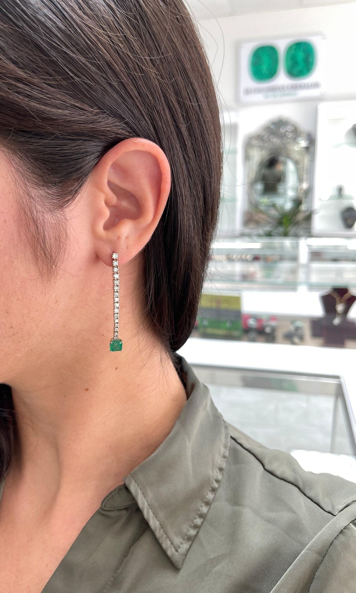 Women's 3.0tcw 14K Lush Green Emerald & Diamond Dangle Drop Earrings in White Gold For Sale